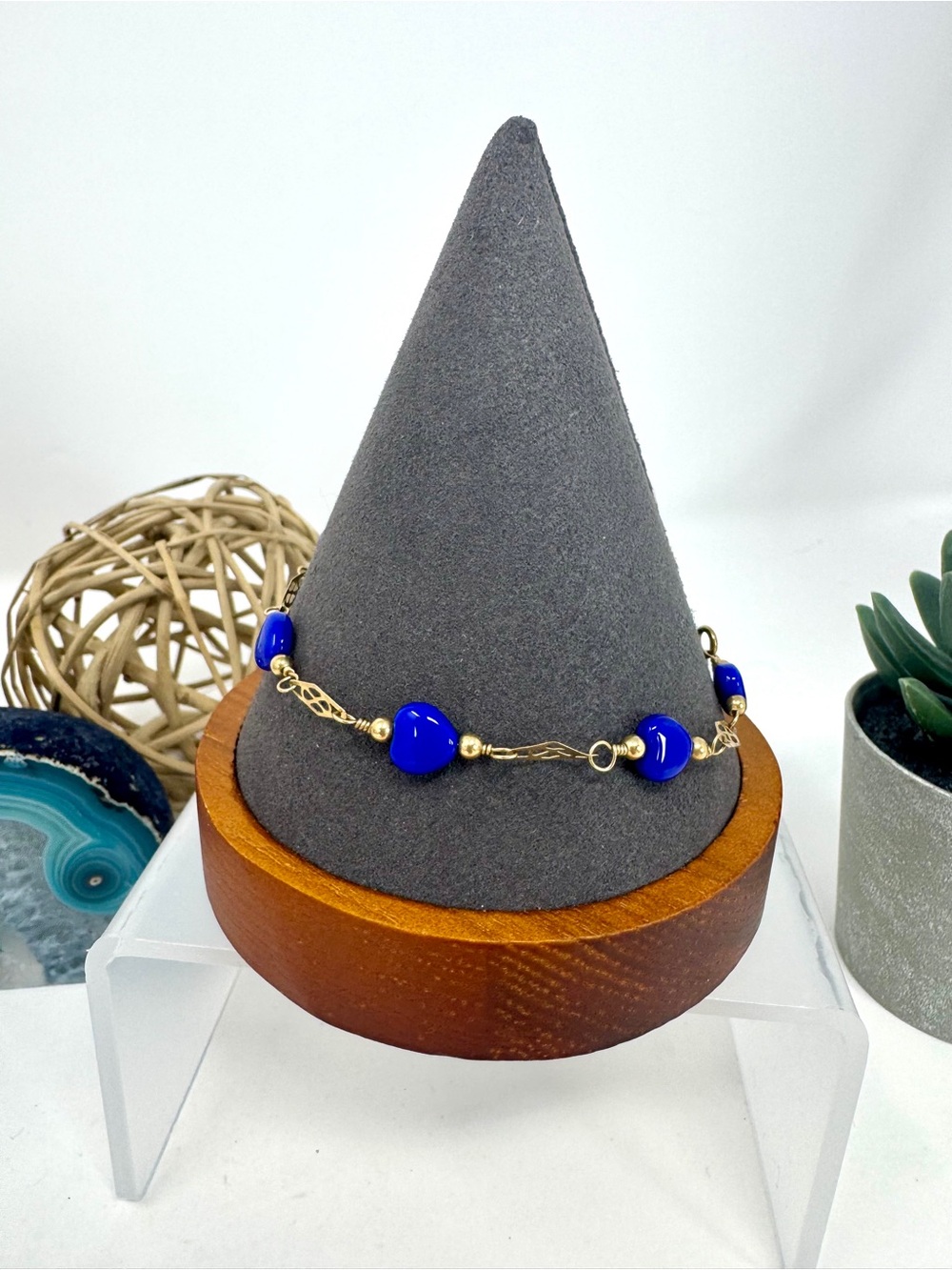 Gold Filled Chain Bracelet with Blue Lapis Beads